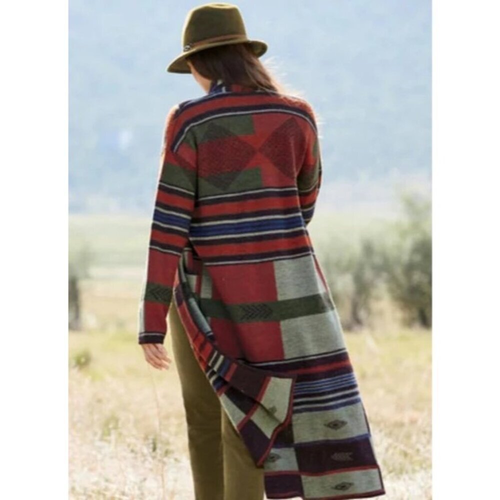 Peruvian Connection Salone Tribal Print Wool Alpaca Knit Coat Cardigan X-Small